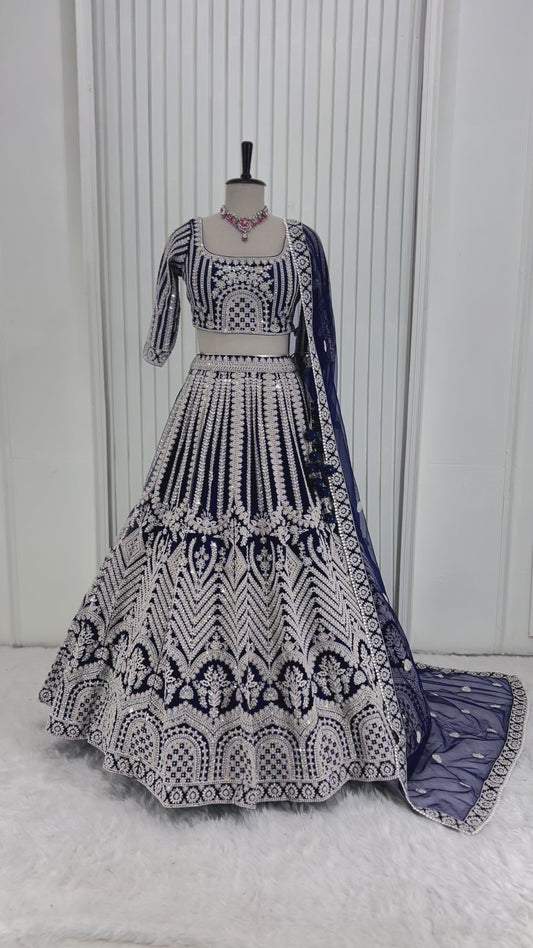 Midnight Navy Blue Handwork Lehenga Set