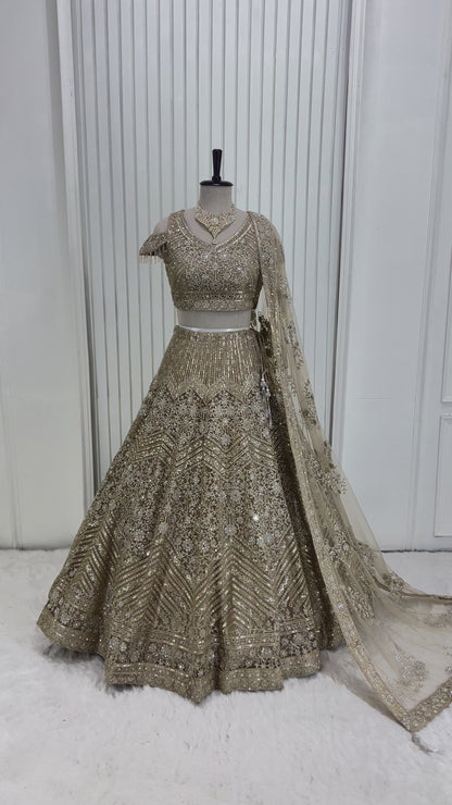 Beige Gold Lehenga Set