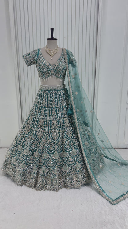 Teal Blue Handwork Lehenga Set