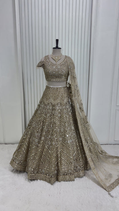 Beige Gold Lehenga Set