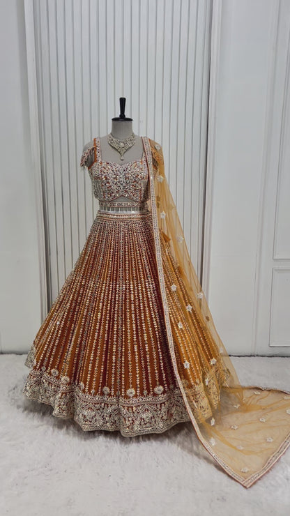 Orange Handwork Lehenga Set