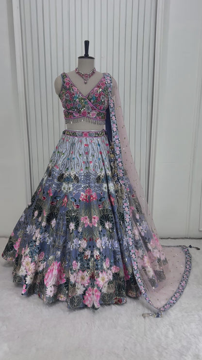 Floral Lehenga Choli with Multi Colored Embroidery