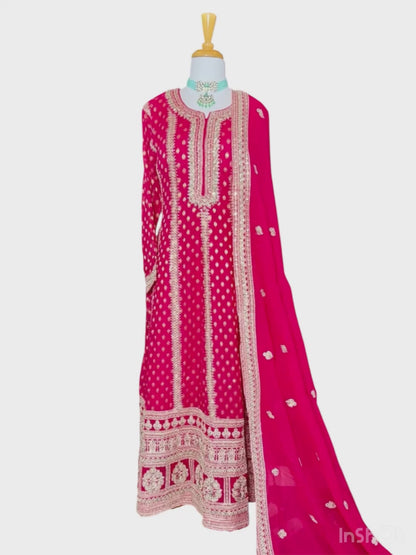 Red Banarsi Long Dress With Dupatta