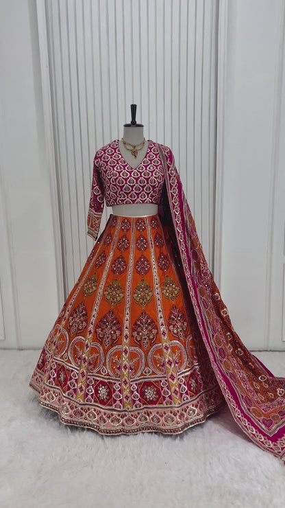 Orange Magenta Lehenga Set