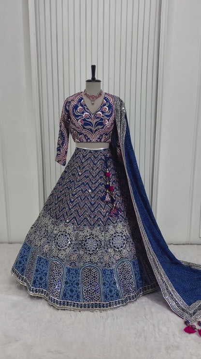 Midnight Mirror Work Blue Lehenga Set